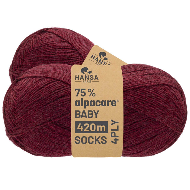 alpacare® Baby Socks waschbar HF179 - 2x112g Alpakawolle Weinrot Melange