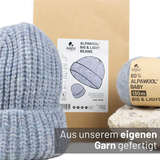 Bonnet Alpawool® Baby Big &amp; Light pour femme et homme, mélange glacier (HF241)