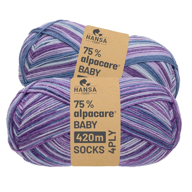 alpacare® Baby Socks waschbar Story Set - 2x112g Alpakawolle Purple Flavor