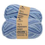 alpacare® Baby Socks waschbar Story Set - 2x112g Alpakawolle Horizon Blues