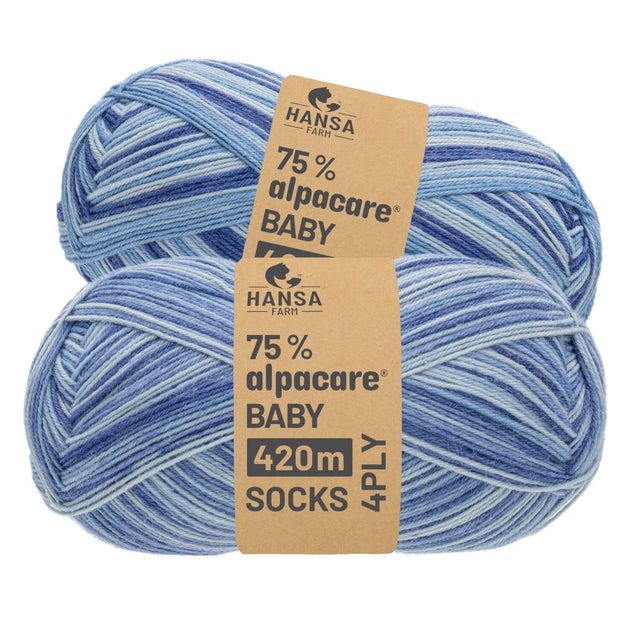 alpacare® Baby Socks waschbar Story Set - 2x112g Alpakawolle Horizon Blues