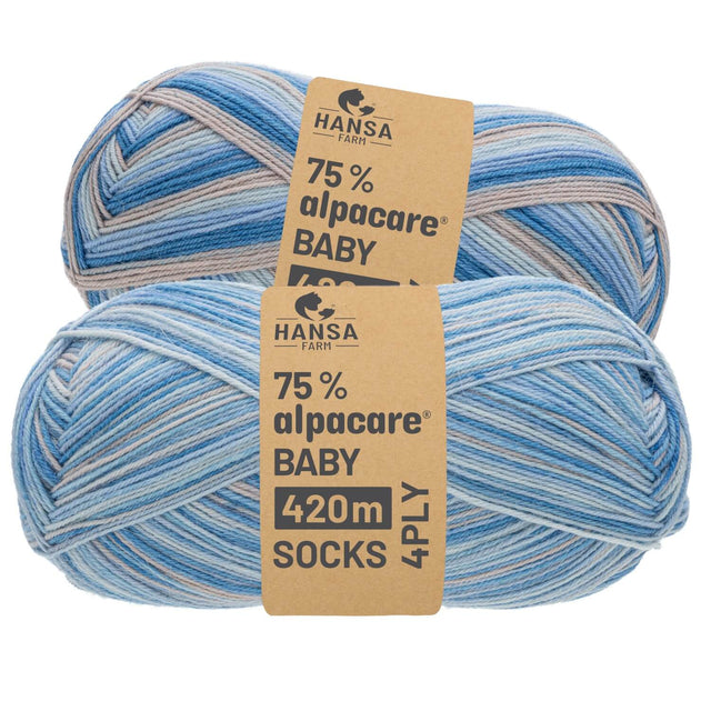 alpacare® Baby Socks waschbar Story Set - 2x112g Alpakawolle Blue Breeze