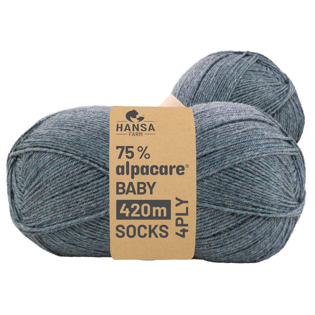 alpacare® Baby Socks waschbar HF243 - 2x112g Alpakawolle Grau-Grün Melange