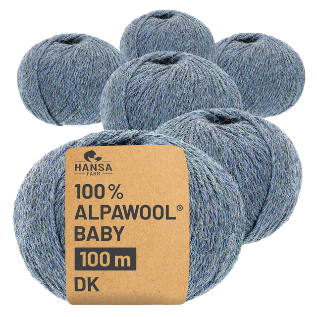 Alpawool® Baby 100 DK HF243 - 6x50g Alpakawolle Grau-Grün Melange