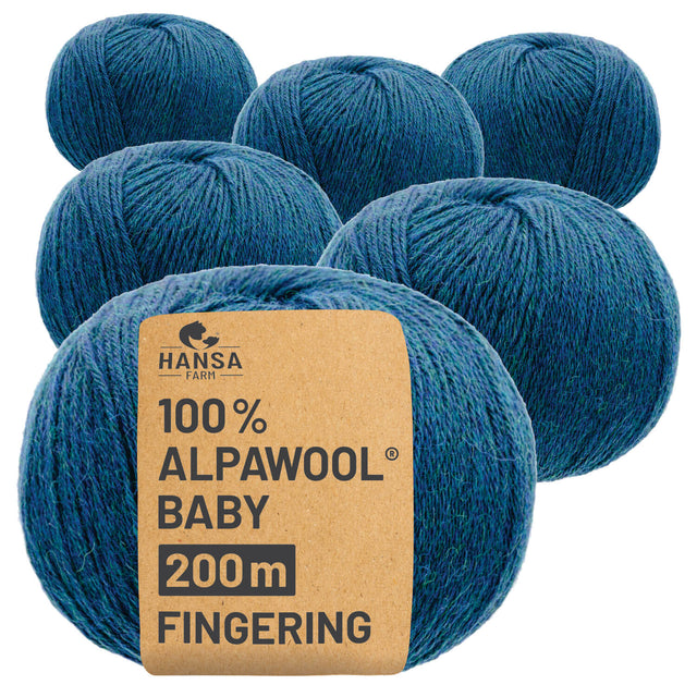 Alpawool® Baby 200 Fingering HF259 - 6x50g laine d'alpaga Deep Ocean Melange