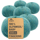 Alpawool® Baby 200 Fingering HF266 - 6x50g Alpaca Wool Blue-Green Melange