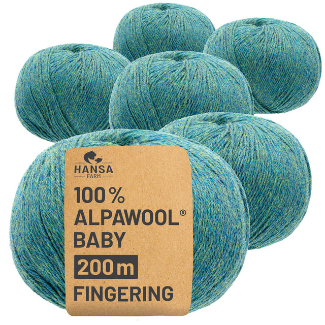 Alpawool® Baby 200 Fingering HF266 - 6x50g Alpaca Wool Blue-Green Melange