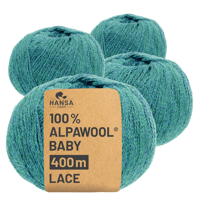 Alpawool® Baby 400 Lace HF266 - 4x50g laine d'alpaga mélange bleu-vert