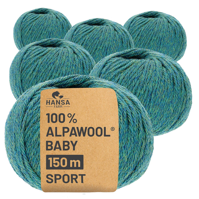 Alpawool® Baby 150 Sport HF266 - 6x50g laine d'alpaga mélange bleu-vert