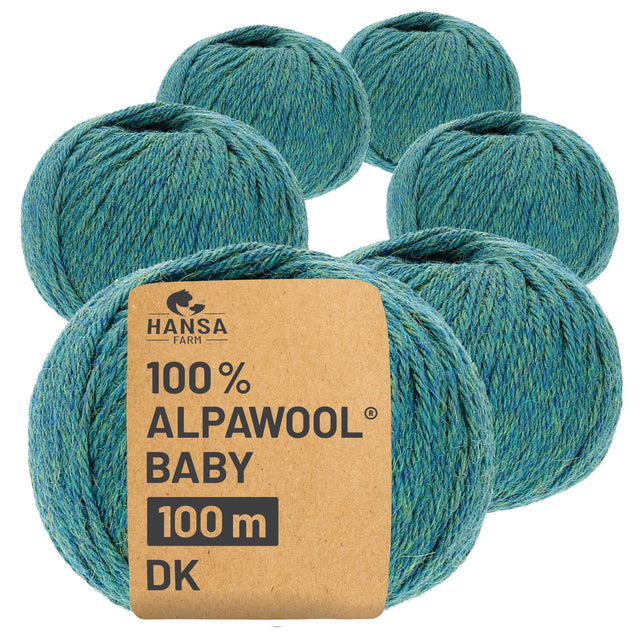 Alpawool® Baby 100 DK HF266 - 6x50g Alpaca Wool Blue-Green Melange