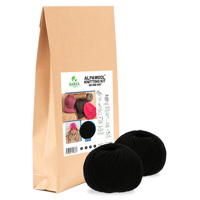 ALPAWOOL® Baby 100 Strick-Set Mütze Schwarz NFA15