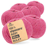 alpacare® Baby 50 Bulky waschbar HF191 - 6x50g Alpakawolle Himbeersahne Melange
