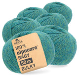 alpacare® Baby 50 Bulky waschbar HF266 - 6x50g Alpakawolle Blau-Grün Melange