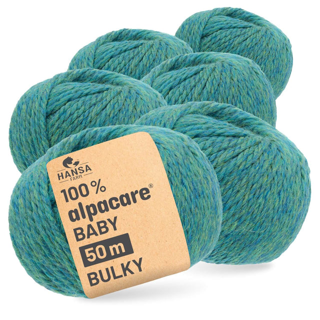 alpacare® Baby 50 Bulky waschbar HF266 - 6x50g Alpakawolle Blau-Grün Melange