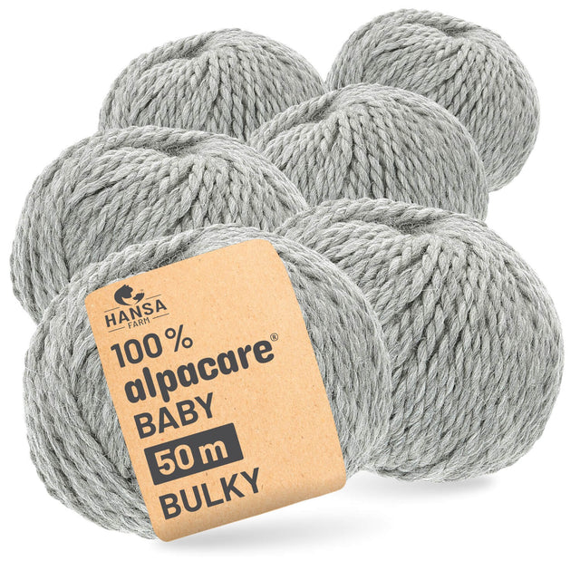 alpacare® Baby 50 Bulky waschbar NFA10 - 6x50g Alpakawolle Hellgrau
