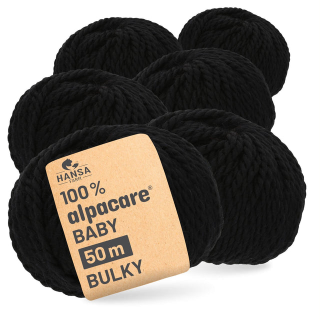 alpacare® Baby 50 Bulky waschbar NFA15 - 6x50g Alpakawolle Schwarz