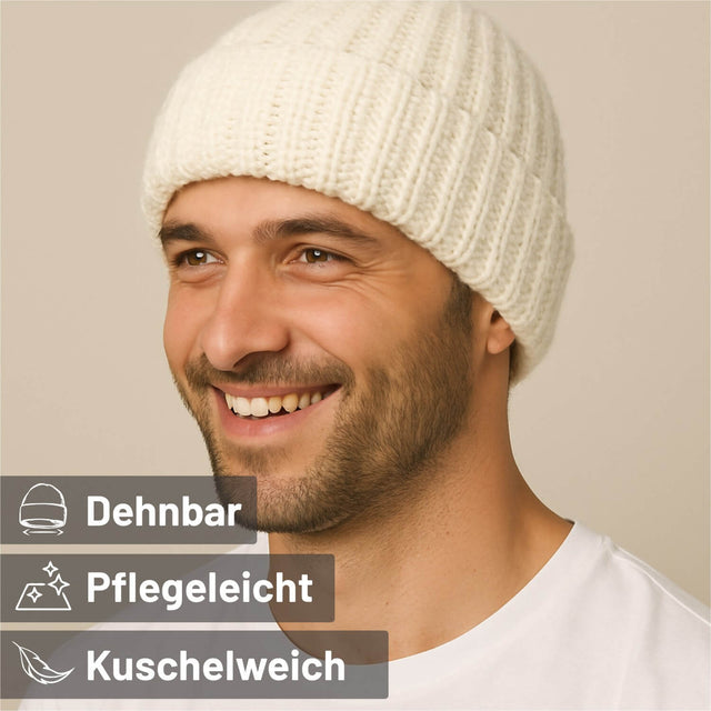 Bonnet ALPAWOOL® Baby Big &amp; Light pour femme et homme en laine naturelle blanche (NFA01)
