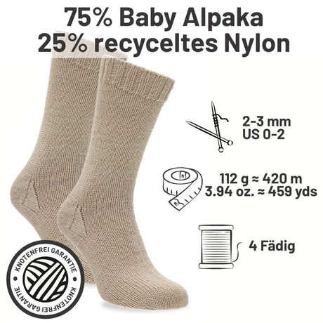 alpacare® Baby Socks waschbar NFA02 - 2x112g Alpakawolle Beige
