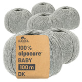 alpacare® Baby 100 DK waschbar NFA10 - 6x50g Alpakawolle Hellgrau