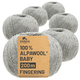 Alpawool® Baby 200 Fingering NFA10 - 6x50g laine d'alpaga gris clair