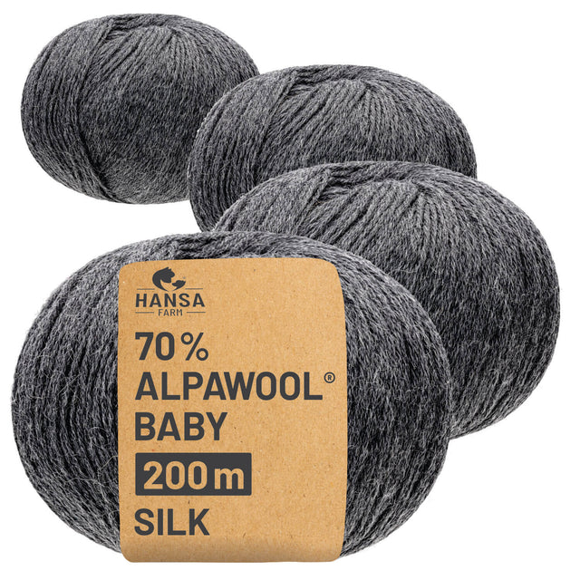 Alpawool® Baby Silk NFA12 - 4x50g Alpakawolle Dunkelgrau