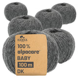 alpacare® Baby 100 DK waschbar NFA12 - 6x50g Alpakawolle Dunkelgrau