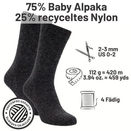 alpacare® Baby Socks waschbar NFA14 - 2x112g Alpakawolle Anthrazit
