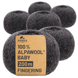 Alpawool® Baby 200 Fingering NFA14 - 6x50g Alpaca Wool Anthracite