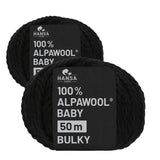 Alpawool® Baby 50 Bulky NB15 - 2x50g Alpakawolle Schwarz ungefärbt limited