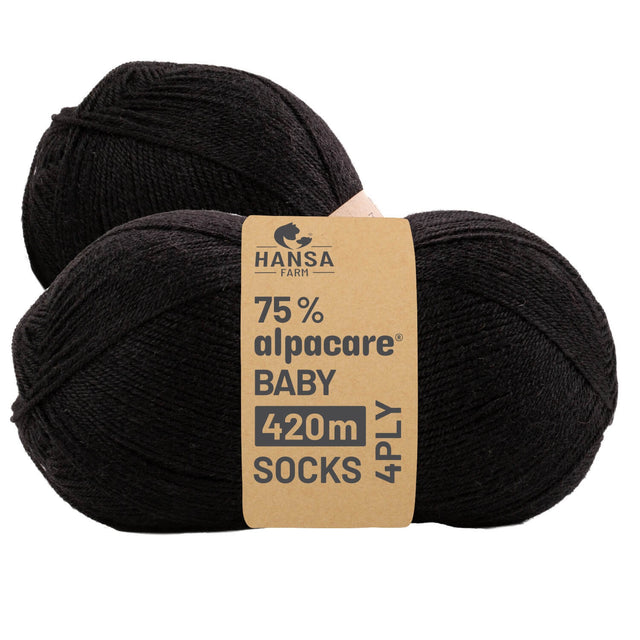 alpacare® Baby Socks waschbar NFA15 - 2x112g Alpakawolle Schwarz