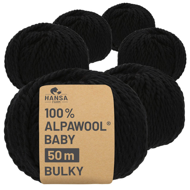 Alpawool® Baby 50 Bulky NFA15 - 6x50g Alpakawolle Schwarz