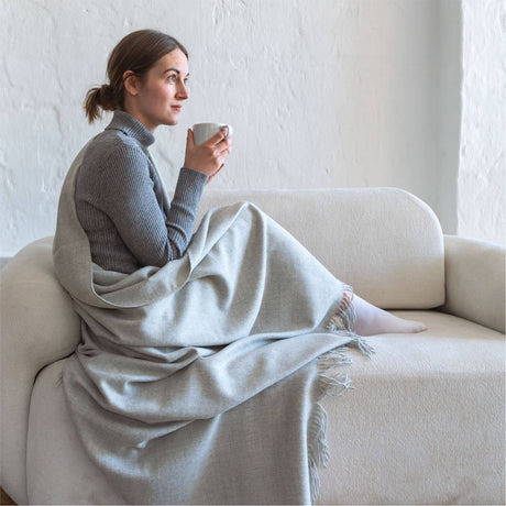 Baby Alpaca Plaid Blanket Silver Grey Uni
