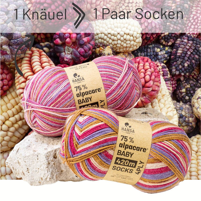 alpacare® Baby Socks waschbar Story Set - 2x112g Alpakawolle Corn Shades
