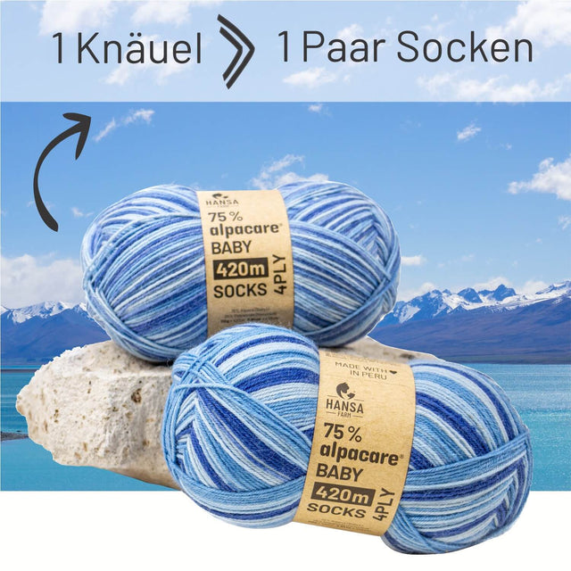 alpacare® Baby Socks waschbar Story Set - 2x112g Alpakawolle Horizon Blues