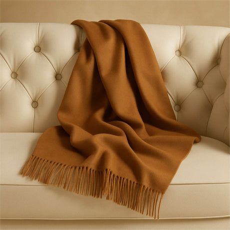 Vicuna Plaid Blanket Natural Gold-Brown Uni 130 x 180 cm