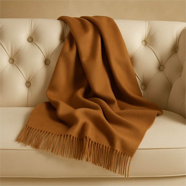 Vicuna Plaid Decke natur Gold-Braun Uni 130 x 180 cm