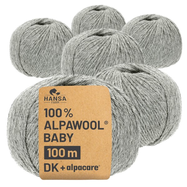 Alpawool® Baby 100 DK waschbar NFA10 - 6x50g Alpakawolle Hellgrau
