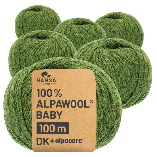 Alpawool® Baby 100 DK waschbar HF285 - 6x50g Alpakawolle Mittelgrün Melange