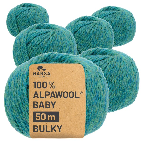 Alpawool® Baby 50 Bulky HF266 - 6x50g Alpakawolle Blau-Grün Melange