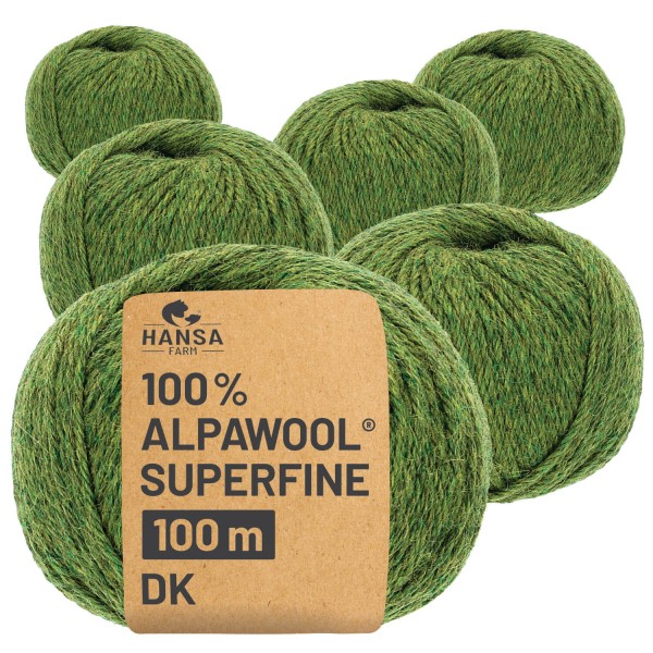 Alpawool® Superfine 100 DK HF285 - 6x50g Alpakawolle Mittelgrün Melange