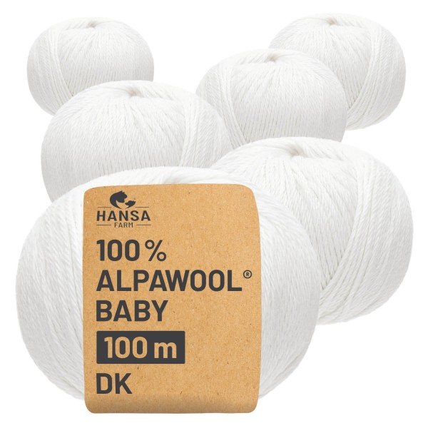 Alpawool® Baby 100 DK CF100 - 6x50g Alpakawolle Schneeweiß