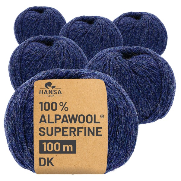 Alpawool® Superfine 100 DK HF236 - 6x50g Alpakawolle Dunkelblau Melange