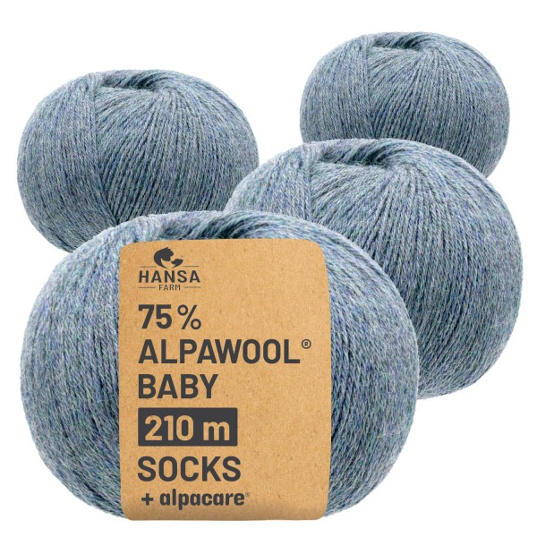 Alpawool® Baby Socks waschbar HF243 - 4x56g Alpakawolle Grau-Grün Melange
