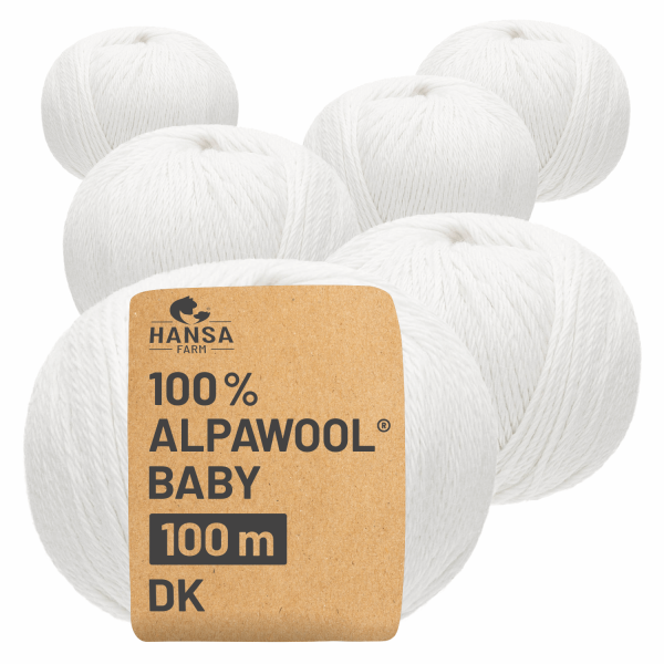 Alpawool® Baby 100 DK CF100 - 6x50g Alpakawolle Schneeweiß