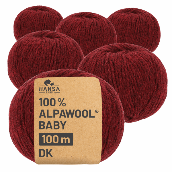 Alpawool® Baby 100 DK HF179 - 6x50g Alpakawolle Weinrot Melange