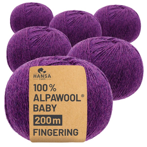 Alpawool® Baby 200 Fingering HF204 - 6x50g Alpakawolle Lila Melange