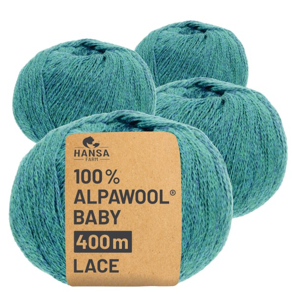 Alpawool® Baby 400 Lace HF266 - 4x50g Alpakawolle Blau-Gruen Melange