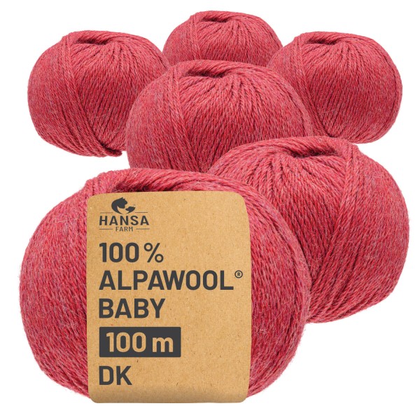 Alpawool® Baby 100 DK HF173 - 6x50g Alpakawolle Blush Rot Melange
