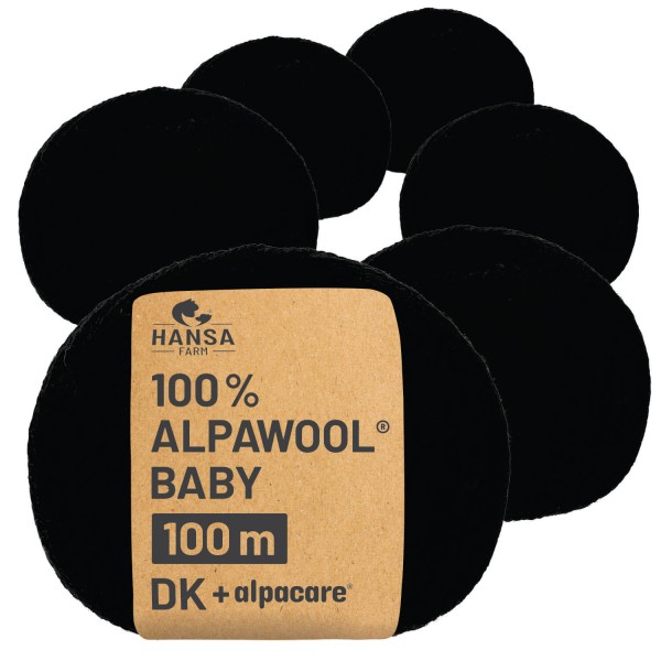 Alpawool® Baby 100 DK waschbar NFA15 - 6x50g Alpakawolle Schwarz