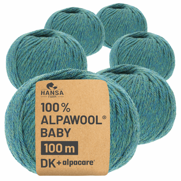 300g Baby Alpakawolle alpacare® DK Blau-Gruen heather (HF266)